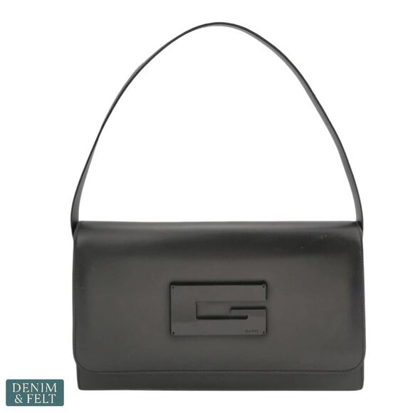 Gucci Vintage Black Smooth Leather Shoulder Bag/Purse 001 3063 G Logo Flap - Picture 1 of 16